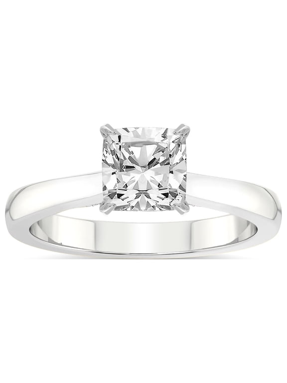 1 Carat IGI Certified Cushion Shape Lab Grown Diamond Engagement Ring | 14K White Gold | Elsa Hidden Accents Solitaire Diamond Ring | FG-VS1-VS2 Quality Friendly Diamonds