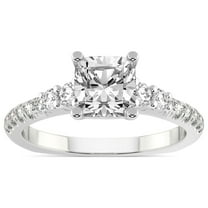 IGI Certified 1 Carat Cushion Shape Lab Grown Diamond Engagement Ring | 14K White Gold |Geneva Side Stone Diamond Ring | FG-VS Quality Friendly Diamonds