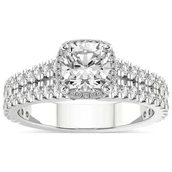 1 Carat IGI Certified Cushion Shape Lab Grown Diamond Engagement Ring | 14K White Gold |Luna Split Shank Halo Diamond Ring | FG-VS1-VS2 Quality Friendly Diamonds