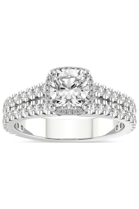 1 Carat IGI Certified Cushion Shape Lab Grown Diamond Engagement Ring | 14K White Gold | Luna Split Shank Halo Diamond Ring | FG-VS1-VS2 Quality Friendly Diamonds