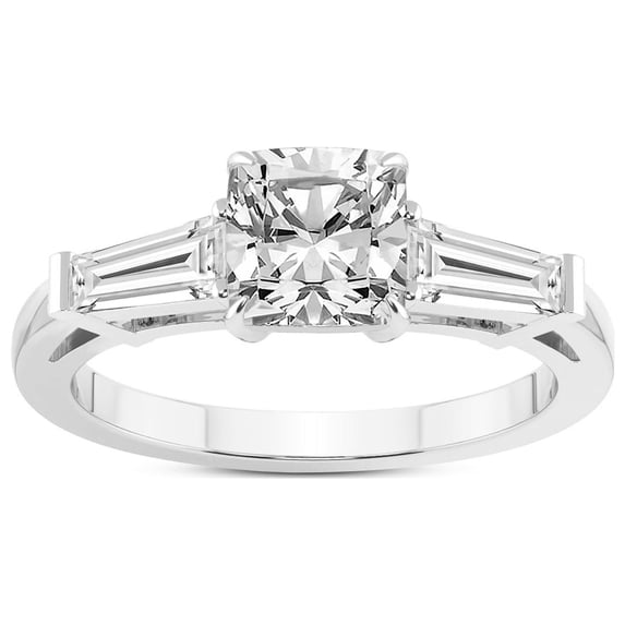 1 Carat IGI Certified Cushion Shape Lab Grown Diamond Engagement Ring | 14K White Gold |adison Three Stone Side Baguette Diamond Ring | FG-VS1-VS2 Quality Friendly Diamonds