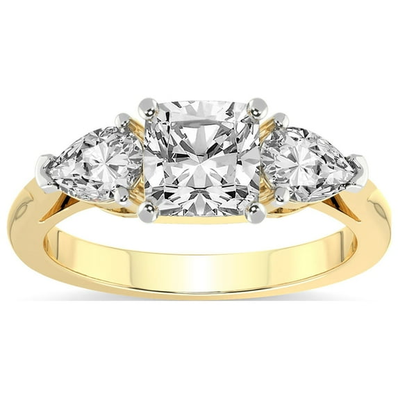 IGI Certified 1 Carat Cushion Shape Lab Grown Diamond Engagement Ring | 14K White Gold | Della Three stone Pear Shape Side Lab Diamond Ring | FG-VS1-VS2 Quality Friendly Diamonds