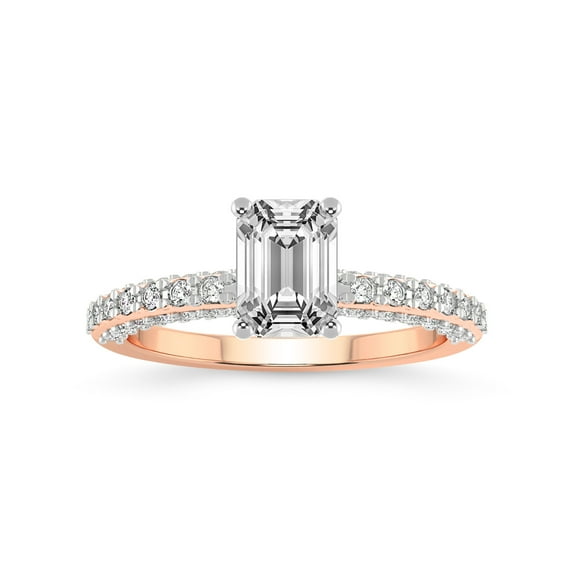 1 Carat IGI Certified Emerald Shape Lab Grown Diamond Engagement Ring | 14K Rose Gold |Atria Secret Double Halo Diamond Ring | FG-VS1-VS2 Quality Friendly Diamonds