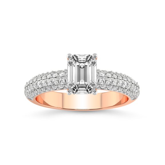 1 Carat IGI Certified Emerald Shape Lab Grown Diamond Engagement Ring | 14K Rose Gold |Casimer Side Stone Diamond Ring | FG-VS1-VS2 Quality Friendly Diamonds