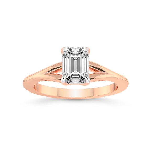 1 Carat IGI Certified Emerald Shape Lab Grown Diamond Engagement Ring | 14K Rose Gold | Cynthia Split Shank Diamond Ring | FG-VS1-VS2 Quality Friendly Diamonds