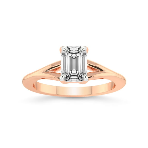 1 Carat IGI Certified Emerald Shape Lab Grown Diamond Engagement Ring | 14K Rose Gold | Cynthia Split Shank Diamond Ring | FG-VS1-VS2 Quality Friendly Diamonds