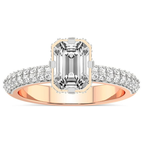 1 Carat IGI Certified Emerald Shape Lab Grown Diamond Engagement Ring | 14K Rose Gold |Eloa Secret Halo Diamond Ring | FG-VS1-VS2 Quality Friendly Diamonds