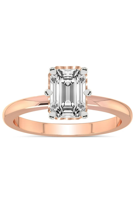 IGI Certified 1 Carat Emerald Shape Lab Grown Diamond Engagement Ring | 14K Rose Gold | Malissa Solitaire Diamond Ring | FG-VS1-VS2 Quality Friendly Diamonds