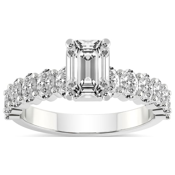 1 Carat IGI Certified Emerald Shape Lab Grown Diamond Engagement Ring | 14K White Gold |Danica Side Oval Diamond Eternity Diamond Ring | FG-VS1-VS2 Quality Friendly Diamonds