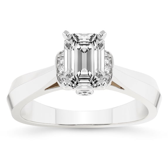IGI Certified 1 Carat Emerald Shape Lab Grown Diamond Engagement Ring | 14K White Gold | Delanie Side Cuff Lab Diamond Ring | FG-VS1-VS2 Quality Friendly Diamonds