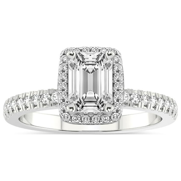 IGI Certified 1 Carat Emerald Shape Lab Grown Diamond Engagement Ring | 14K White Gold |Elle Classic Halo Diamond Ring | FG-VS1-VS2 Quality Friendly Diamonds