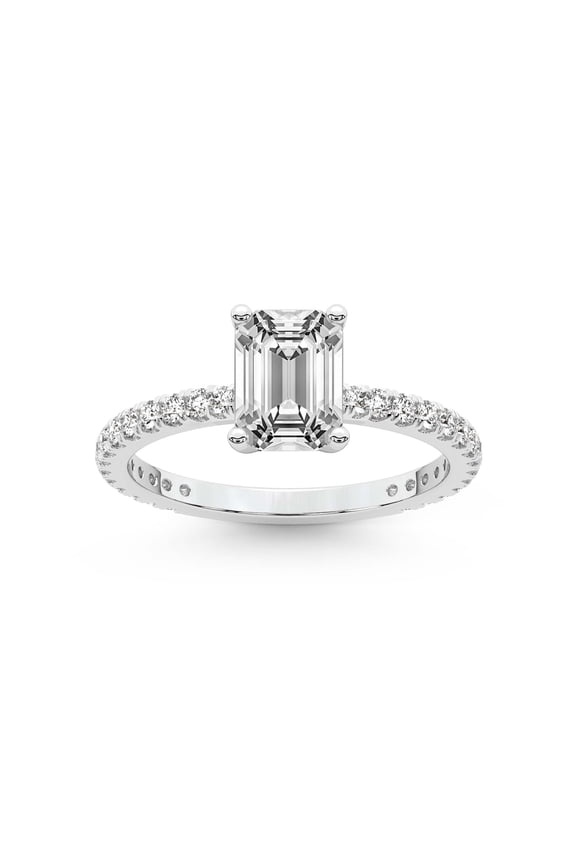1 Carat IGI Certified Emerald Shape Lab Grown Diamond Engagement Ring | 14K White Gold |Emily Eternity Diamond Ring | FG-VS1-VS2 Quality Friendly Diamonds