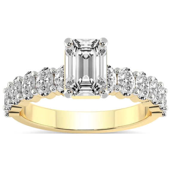 1 Carat IGI Certified Emerald Shape Lab Grown Diamond Engagement Ring | 14K Yellow Gold |Danica Side Oval Diamond Eternity Diamond Ring | FG-VS1-VS2 Quality Friendly Diamonds