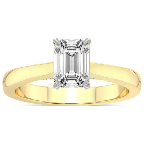 1 Carat IGI Certified Emerald Shape Lab Grown Diamond Engagement Ring | 14K Yellow Gold | Elsa Hidden Accents Solitaire Diamond Ring | FG-VS1-VS2 Quality Friendly Diamonds