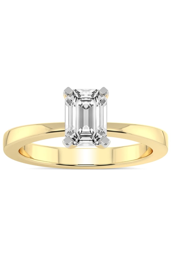 1 Carat IGI Certified Emerald Shape Lab Grown Diamond Engagement Ring | 14K Yellow Gold |Jannel Tapering Diamond Ring | FG-VS1-VS2 Quality Friendly Diamonds