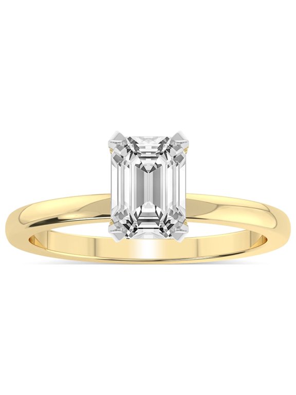 IGI Certified 1 Carat Emerald Shape Lab Grown Diamond Engagement Ring | 14K White Gold |Lyla Hidden Accents SolitaireLab Diamond Ring | FG-VS1-VS2 Quality Friendly Diamonds