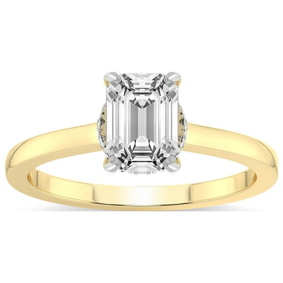 1 Carat IGI Certified Emerald Shape Lab Grown Diamond Engagement Ring | 14K Yellow Gold |Mystic Secret Halo Diamond Ring | FG-VS1-VS2 Quality Friendly Diamonds