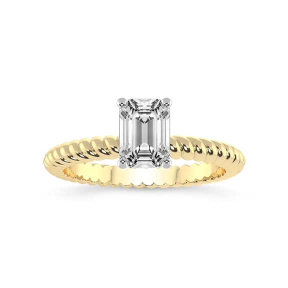 1 Carat IGI Certified Emerald Shape Lab Grown Diamond Engagement Ring | 14K Yellow Gold |Sansa Solitaire Diamond Ring | FG-VS1-VS2 Quality Friendly Diamonds