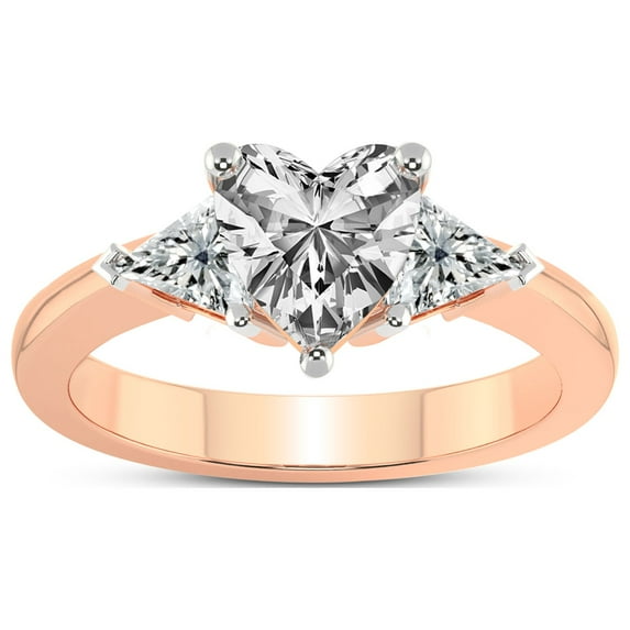 1 Carat IGI Certified Heart Shape Lab Grown Diamond Engagement Ring | 14K Rose Gold |Caroline Three Stone Side Trillion Diamond Ring | FG-VS1-VS2 Quality Friendly Diamonds