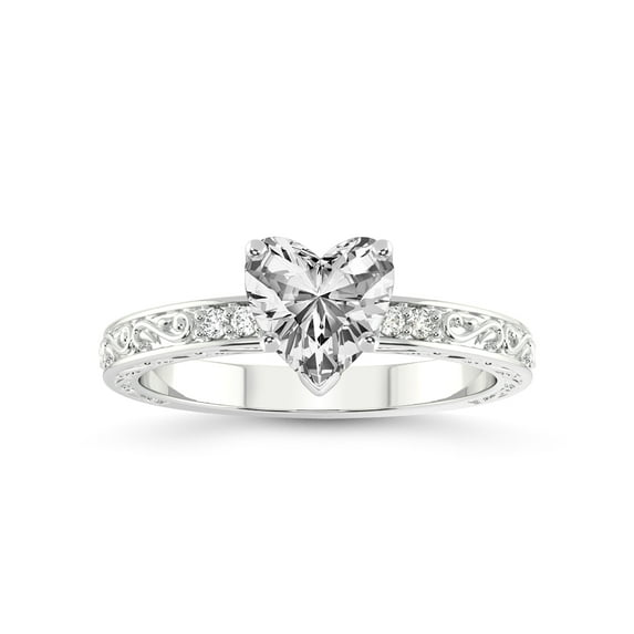 IGI Certified 1 Carat Heart Shape Lab Grown Diamond Engagement Ring | 14K White Gold | Antique Allure Vintage Lab Diamond Ring | FG-VS1-VS2 Quality Friendly Diamonds
