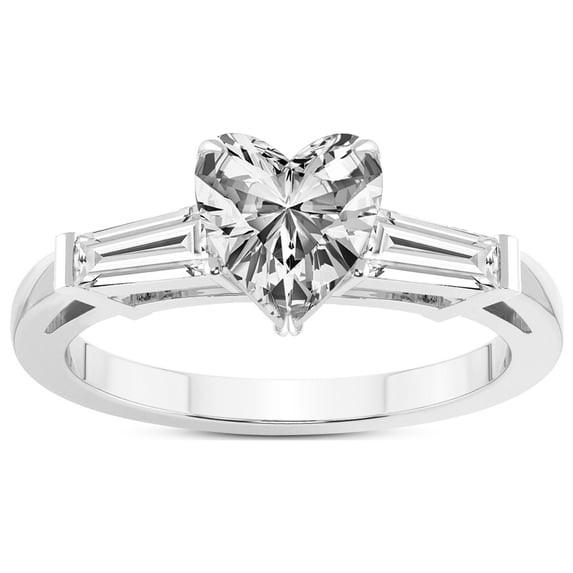 1 Carat IGI Certified Heart Shape Lab Grown Diamond Engagement Ring | 14K White Gold | Madison Three Stone Side Baguette Diamond Lab Diamond Ring | FG-VS1-VS2 Quality Friendly Diamonds