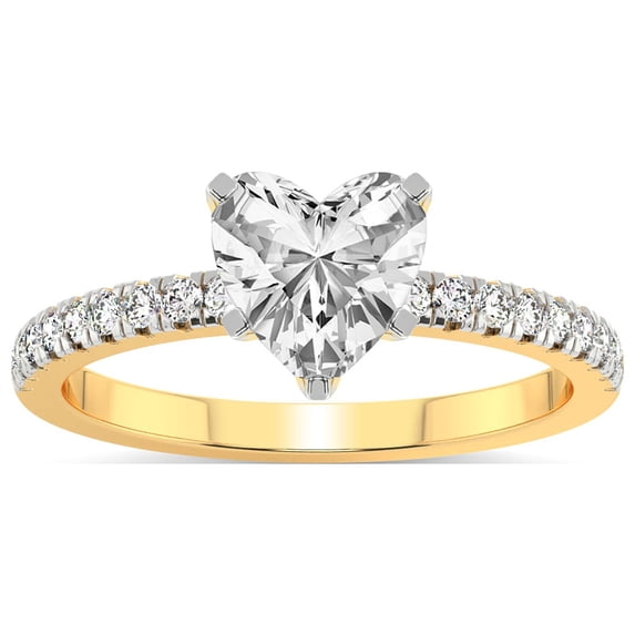 1 Carat IGI Certified Heart Shape Lab Grown Diamond Engagement Ring | 14K Yellow Gold | Venetia Half Eternity Lab Diamond Ring | FG-VS1-VS2 Quality Friendly Diamonds