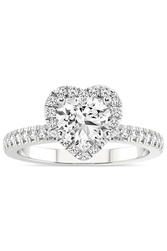 IGI Certified 1 Carat Heart Shape Lab Grown Diamond Engagement Ring | 14K White Gold |Elle Classic Halo Diamond Ring | FG-VS1-VS2 Quality Friendly Diamonds