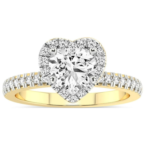 IGI Certified 1 Carat Heart Shape Lab Grown Diamond Engagement Ring | 14K Yellow Gold |Elle Classic Halo Diamond Ring | FG-VS1-VS2 Quality Friendly Diamonds