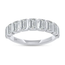 1 Carat IGI Certified Lab Grown Diamond Anniversary Band Ring For Women | 14K Solid White Gold |Emerald Shape Bezel Set 9 Stone Half Eternity Wedding Band Ring Size-10