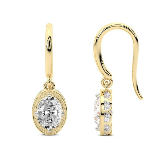 1 Carat IGI Certified Oval Shape Lab Grown Diamond Earrings | 14K Yellow Gold | Bella Vintage Dangling Lab Diamond Earrings | Prong Setting | FG-VS Quality Friendly Diamonds