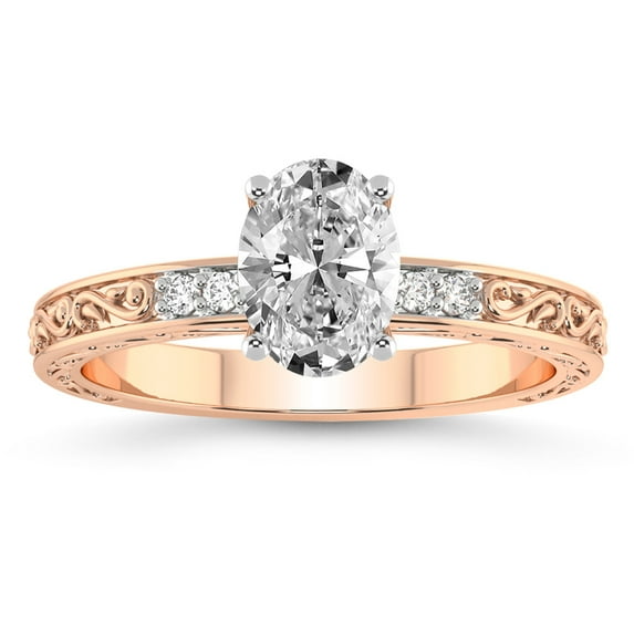 IGI Certified 1 Carat Oval Shape Lab Grown Diamond Engagement Ring | 14K Rose Gold | Antique Allure Vintage Lab Diamond Ring | FG-VS1-VS2 Quality Friendly Diamonds