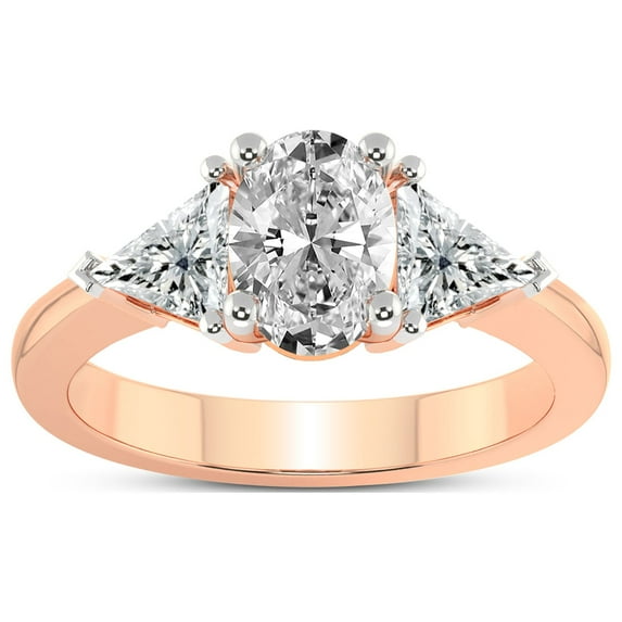 1 Carat IGI Certified Oval Shape Lab Grown Diamond Engagement Ring | 14K Rose Gold |Caroline Three Stone Side Trillion Diamond Ring | FG-VS1-VS2 Quality Friendly Diamonds