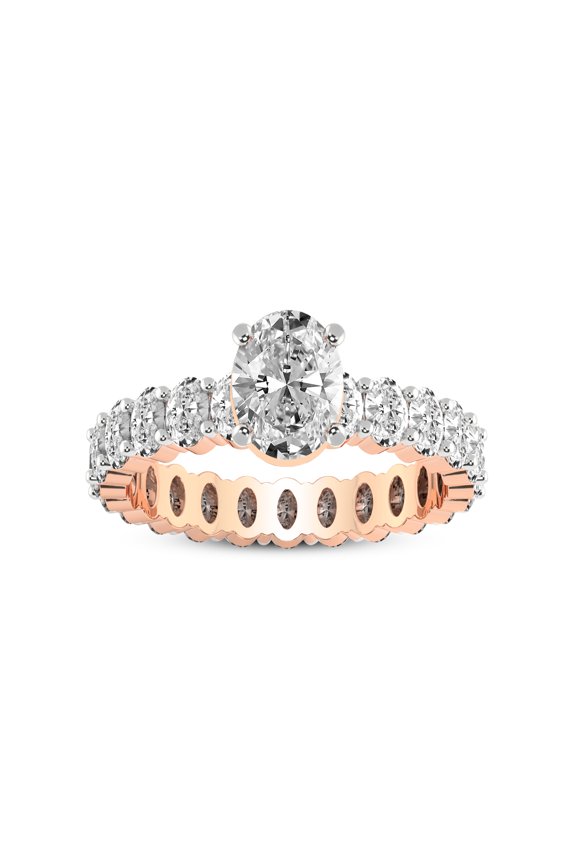 1 Carat IGI Certified Oval Shape Lab Grown Diamond Engagement Ring | 14K Rose Gold | Celeste Side Oval Diamond Eternity Lab Diamond Ring | FG-VS1-VS2 Quality Friendly Diamonds