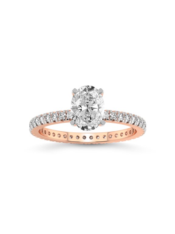 1 Carat IGI Certified Oval Shape Lab Grown Diamond Engagement Ring | 14K Rose Gold | Claire Full Eternity Lab Diamond Ring | FG-VS1-VS2 Quality Friendly Diamonds