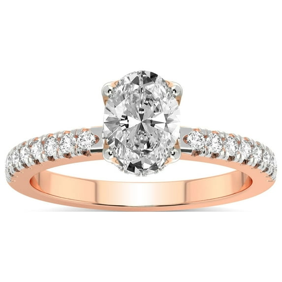 1 Carat IGI Certified Oval Shape Lab Grown Diamond Engagement Ring | 14K Rose Gold | Galen Secret Halo Lab Diamond Ring | FG-VS1-VS2 Quality Friendly Diamonds