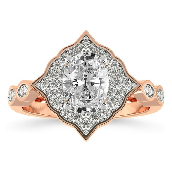 1 Carat IGI Certified Oval Shape Lab Grown Diamond Engagement Ring | 14K Rose Gold | Melody Vintage Halo Lab Diamond Ring | FG-VS1-VS2 Quality Friendly Diamonds