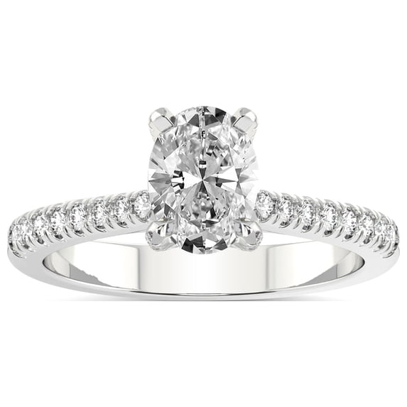1 Carat IGI Certified Oval Shape Lab Grown Diamond Engagement Ring | 14K White Gold | Amy Tapered Eternity Lab Diamond Ring | FG-VS1-VS2 Quality Friendly Diamonds
