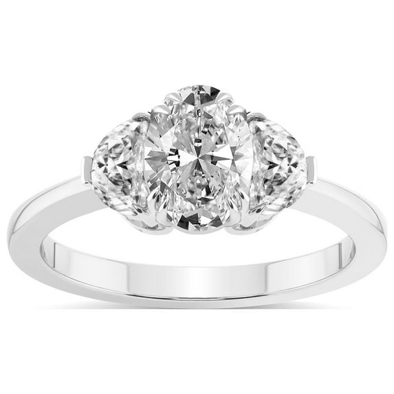 1 Carat IGI Certified Oval Shape Lab Grown Diamond Engagement Ring | 14K White Gold | Antonia Three Stone Half Moonset Diamond Ring | FG-VS1-VS2 Quality Friendly Diamonds