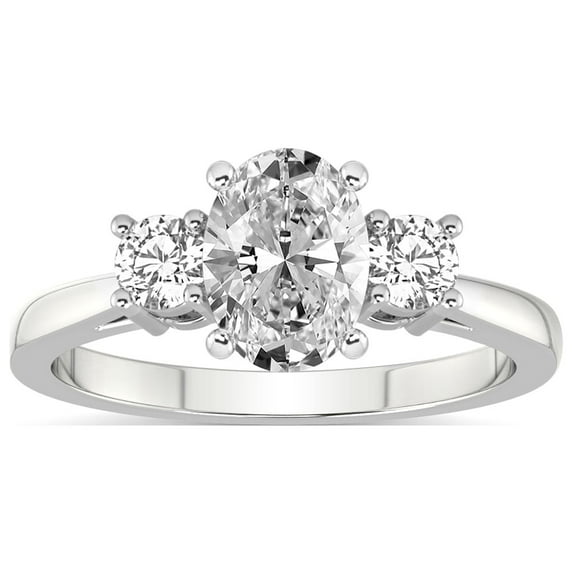 IGI Certified 1 Carat Oval Shape Lab Grown Diamond Engagement Ring | 14K White Gold | Intricacy Three Stone Lab Diamond Ring | FG-VS1-VS2 Quality Friendly Diamonds