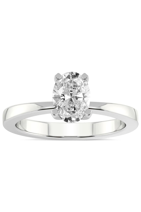 1 Carat IGI Certified Oval Shape Lab Grown Diamond Engagement Ring | 14K White Gold | Jannel Tapering Solitaire Lab Diamond Ring | FG-VS1-VS2 Quality Friendly Diamonds