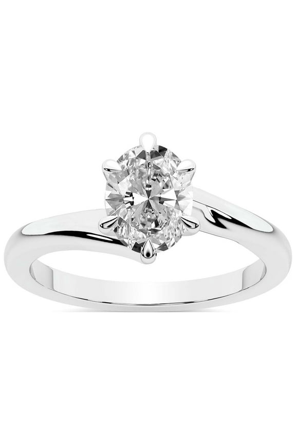 IGI Certified 1 Carat Oval Shape Lab Grown Diamond Engagement Ring | 14K White Gold | Seraphina Twist Prongs Solitaire Diamond Ring | FG-VS1-VS2 Quality Friendly Diamonds