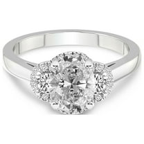 1 Carat IGI Certified Oval Shape Lab Grown Diamond Engagement Ring | 14K White Gold | Swirl Three Stone Halo Diamond Engagement Ring | FG-VS1-VS2 Quality | Friendly Diamonds