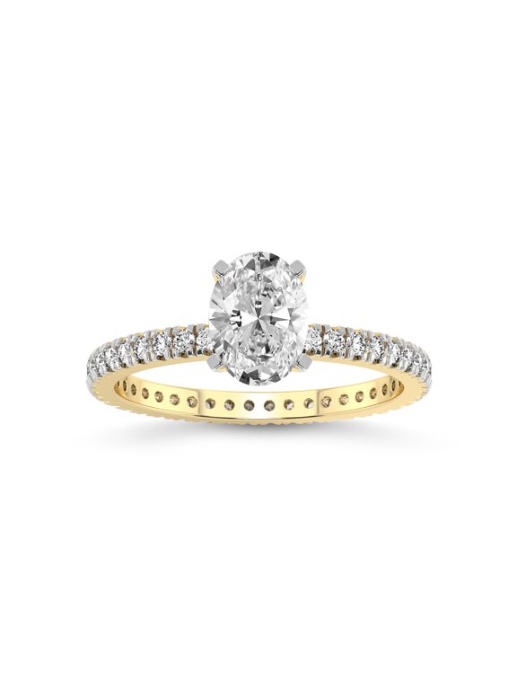 1 Carat IGI Certified Oval Shape Lab Grown Diamond Engagement Ring | 14K Yellow Gold | Claire Full Eternity Lab Diamond Ring | FG-VS1-VS2 Quality Friendly Diamonds
