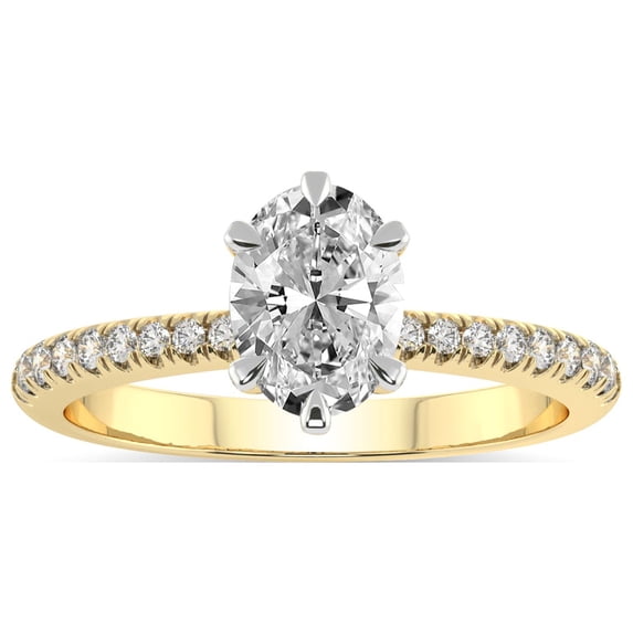 1 Carat IGI Certified Oval Shape Lab Grown Diamond Engagement Ring | 14K Yellow Gold | Etienne Secret Halo Lab Diamond Ring | FG-VS1-VS2 Quality Friendly Diamonds
