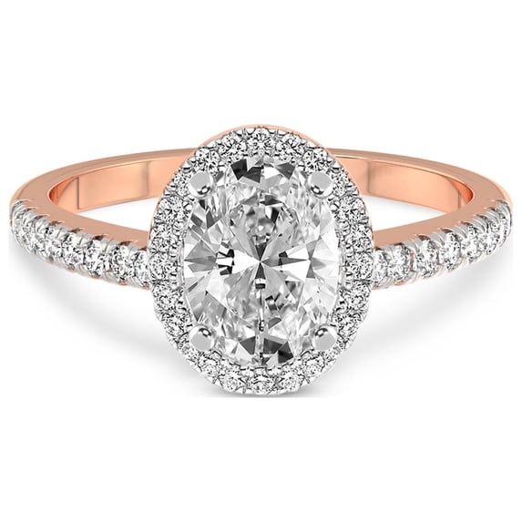 1 Carat | IGI Certified Oval Shape Lab Grown Diamond Engagement Ring For Women | 14K Rose Gold | Lab Created Anastasia Halo Diamond Engagement Ring | FG-VS1-VS2 Quality
