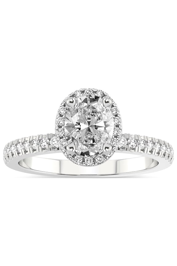 IGI Certified 1 Carat Oval Shape Lab Grown Diamond Engagement Ring | 14K White Gold |Elle Classic Halo Diamond Ring | FG-VS1-VS2 Quality Friendly Diamonds