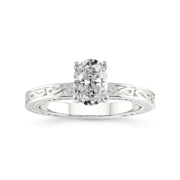 IGI Certified 1 Carat Oval Shape Lab Grown Diamond Engagement Ring | 14K White Gold | Ivory Vintage Solitaire Diamond Ring | FG-VS Quality Friendly Diamonds