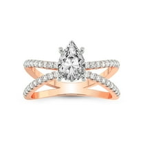 1 Carat IGI Certified Pear Shape Lab Grown Diamond Engagement Ring | 14K Rose Gold | Dakota Criss Cross Lab Diamond Ring | FG-VS1-VS2 Quality Friendly Diamonds