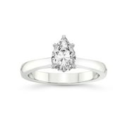 1 Carat IGI Certified Pear Shape Lab Grown Diamond Engagement Ring | 14K White Gold |Elsa Hidden Accents Solitaire Lab Diamond Ring | FG-VS1-VS2 Quality Friendly Diamonds