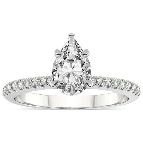 1 Carat IGI Certified Pear Shape Lab Grown Diamond Engagement Ring | 14K White Gold | Etienne Secret Halo Lab Diamond Ring | FG-VS1-VS2 Quality Friendly Diamonds